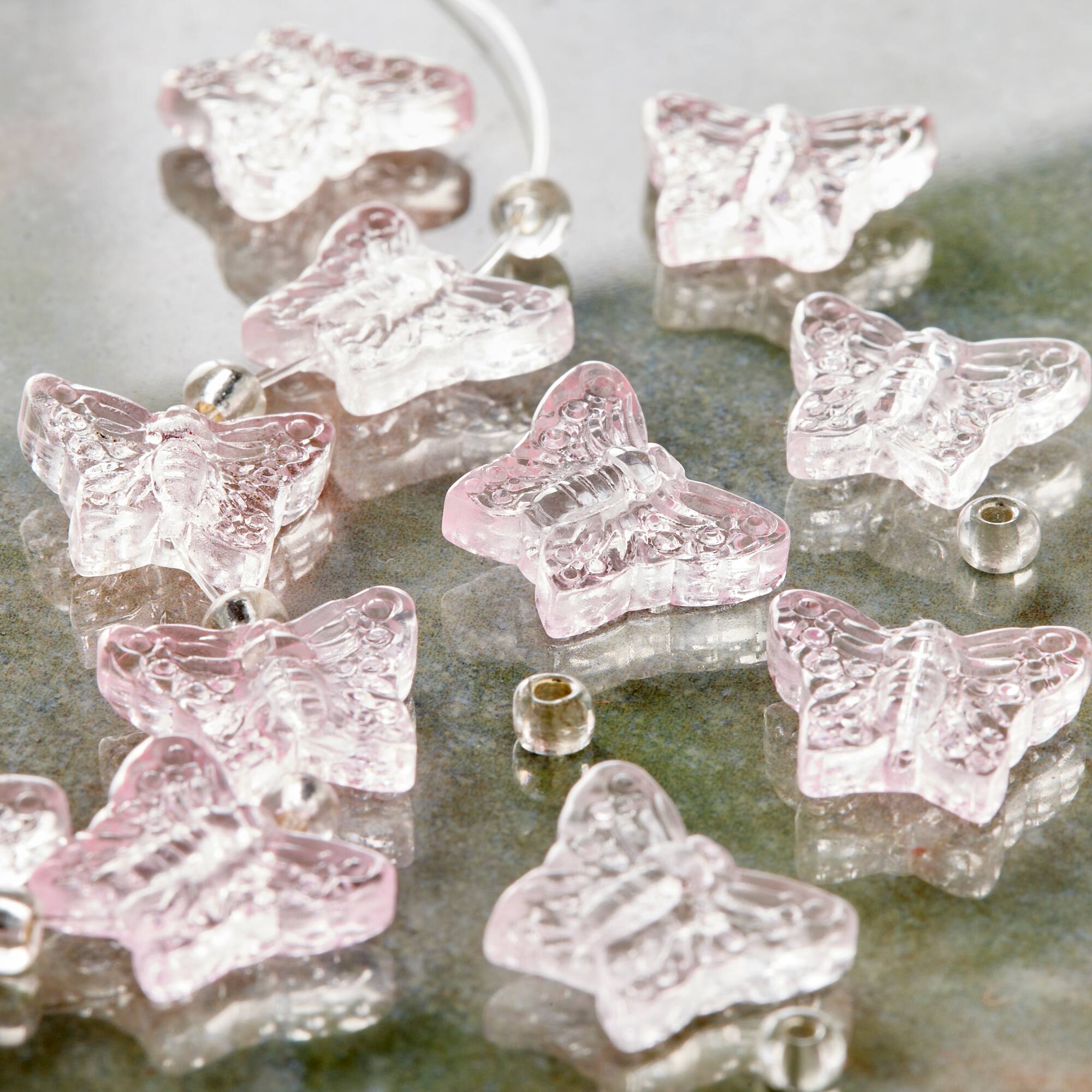 Pink Butterfly Glass Beads, 14mm by Bead Landing®